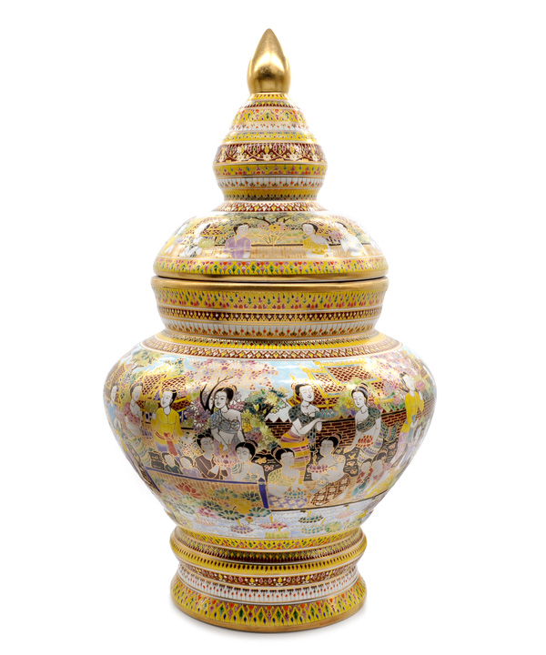โถน้ำต้น สูง 18 นิ้ว ลายประเพณีลอยกระทง เคลือบด้าน  โถน้ำต้น สูง 18 นิ้ว ลายประเพณีลอยกระทง เคลือบด้าน